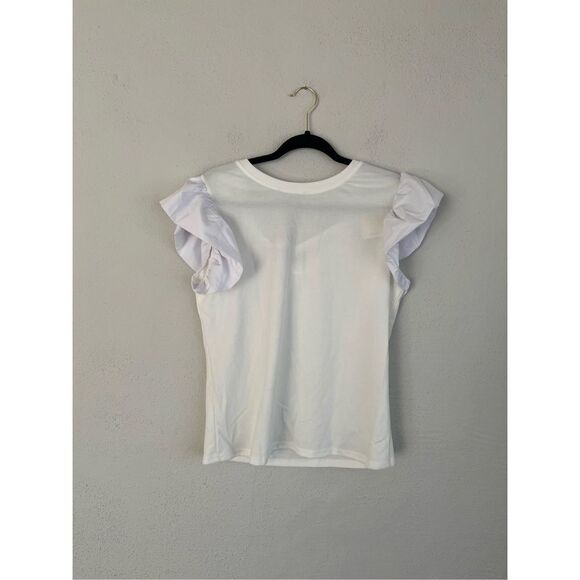 Camisa Woman Woman White Open-Back Flutter-Sleeve Blouse, Size XL - Picture 1 of 8